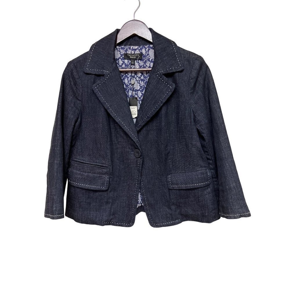 NEW! Talbots Blue Jean Denim Stitch Blazer Jacket Women's Size 8